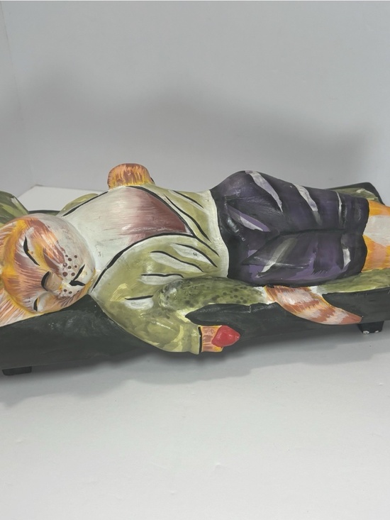 Set Of 2 Hand Carved Painted Wood Cats- Folk Art Whimsical Therapist Kitty Vtg - Picture 3 of 15